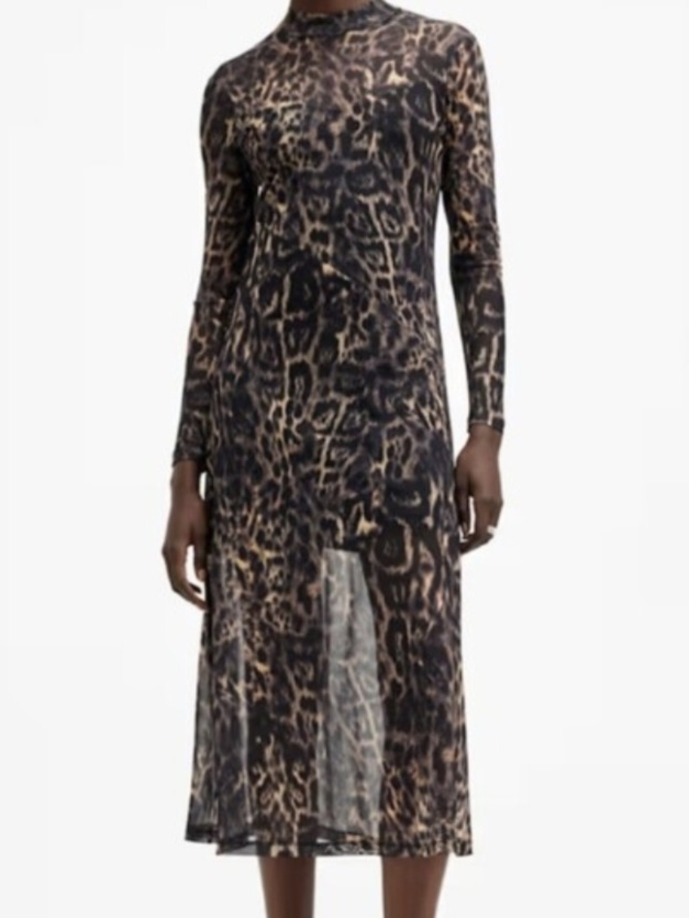 Leopard Print Long Sleeve Midi Dress
